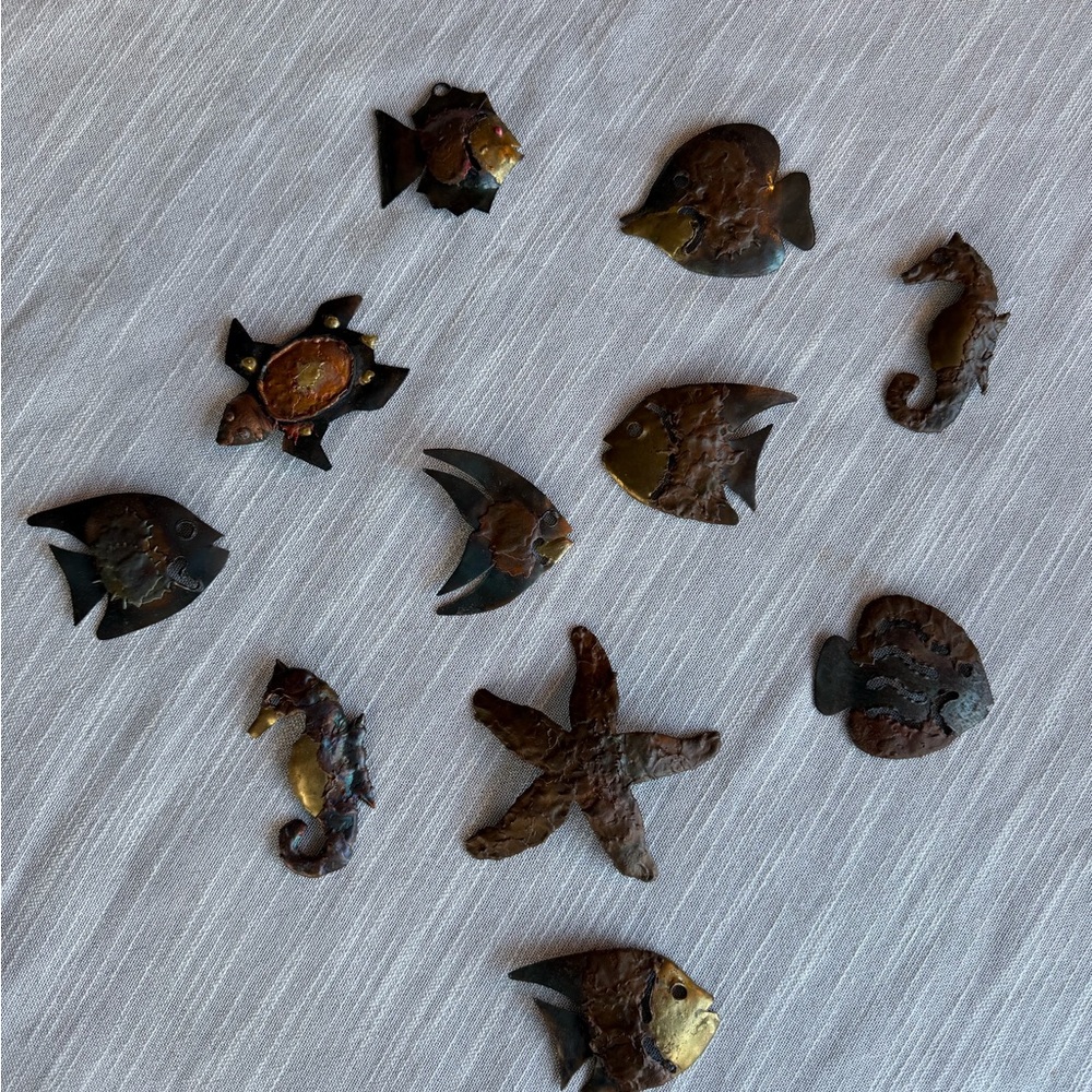Vintage Decorative Metal Fish and Sea Creatures wall sculptures